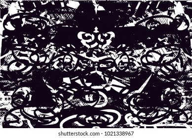 Distressed background in black and white texture with  dark spots, scratches and lines. Abstract vector illustration