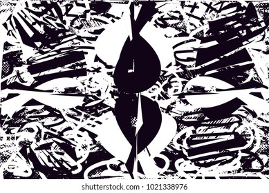 Distressed background in black and white texture with  dark spots, scratches and lines. Abstract vector illustration