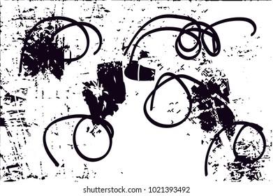 Distressed background in black and white texture with  dark spots, scratches and lines. Abstract vector illustration