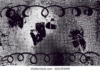Distressed background in black and white texture with  dark spots, scratches and lines. Abstract vector illustration