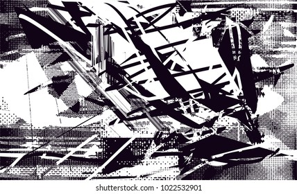 Distressed background in black and white texture with  dark spots, scratches and lines. Abstract vector illustration