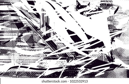 Distressed background in black and white texture with  dark spots, scratches and lines. Abstract vector illustration