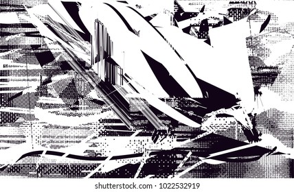 Distressed background in black and white texture with  dark spots, scratches and lines. Abstract vector illustration