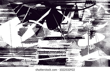 Distressed background in black and white texture with  dark spots, scratches and lines. Abstract vector illustration