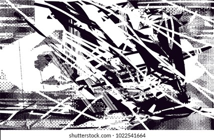 Distressed background in black and white texture with  dark spots, scratches and lines. Abstract vector illustration