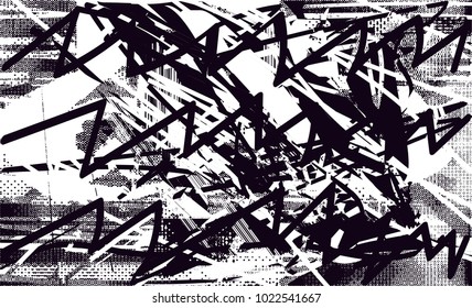 Distressed background in black and white texture with  dark spots, scratches and lines. Abstract vector illustration