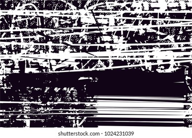 Distressed background in black and white texture with  dark spots, scratches and lines. Abstract vector illustration