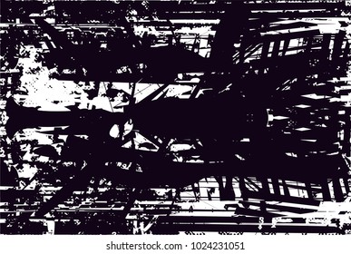 Distressed background in black and white texture with  dark spots, scratches and lines. Abstract vector illustration