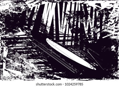 Distressed background in black and white texture with  dark spots, scratches and lines. Abstract vector illustration