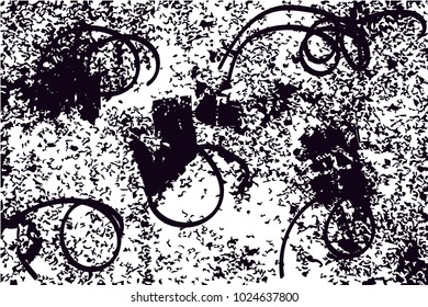 Distressed background in black and white texture with  dark spots, scratches and lines. Abstract vector illustration