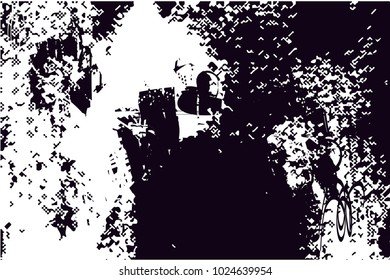 Distressed background in black and white texture with  dark spots, scratches and lines. Abstract vector illustration