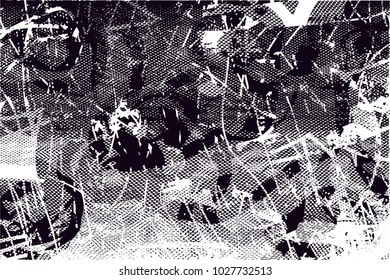 Distressed background in black and white texture with  dark spots, scratches and lines. Abstract vector illustration