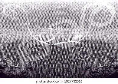Distressed background in black and white texture with  dark spots, scratches and lines. Abstract vector illustration