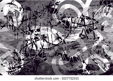 Distressed background in black and white texture with  dark spots, scratches and lines. Abstract vector illustration
