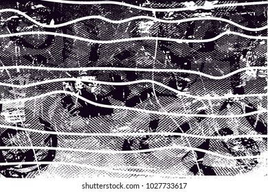 Distressed background in black and white texture with  dark spots, scratches and lines. Abstract vector illustration