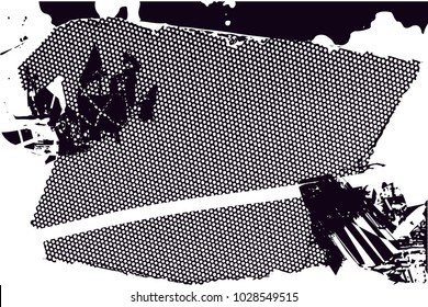 Distressed background in black and white texture with  dark spots, scratches and lines. Abstract vector illustration