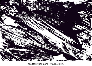 Distressed background in black and white texture with  dark spots, scratches and lines. Abstract vector illustration
