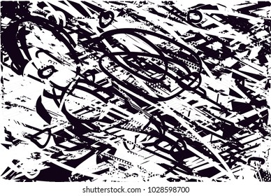 Distressed background in black and white texture with  dark spots, scratches and lines. Abstract vector illustration