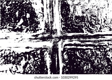 Distressed background in black and white texture with cross, dark spots, scratches and lines. Abstract vector illustration