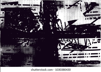 Distressed background in black and white texture with  dark spots, scratches and lines. Abstract vector illustration