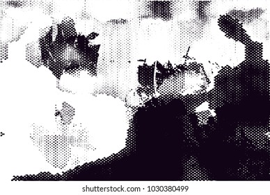Distressed background in black and white texture with  dark spots, scratches and lines. Abstract vector illustration