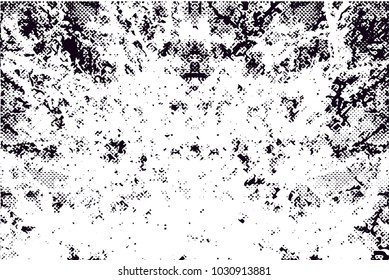 Distressed background in black and white texture with branches, dots,  dark spots, scratches and lines. Abstract vector illustration