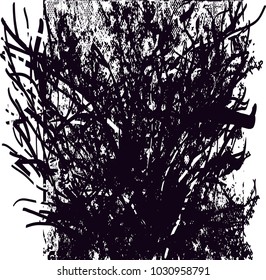 Distressed background in black and white texture with branches,  dark spots, scratches and lines. Abstract vector illustration