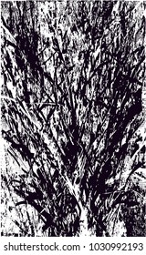 Distressed background in black and white texture with branches, dark spots, scratches and lines. Abstract vector illustration