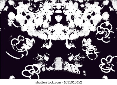 Distressed background in black and white texture with  blossom, dark spots, scratches and lines. Abstract vector illustration