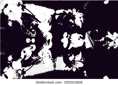 Distressed background in black and white texture with  blossom, dark spots, scratches and lines. Abstract vector illustration