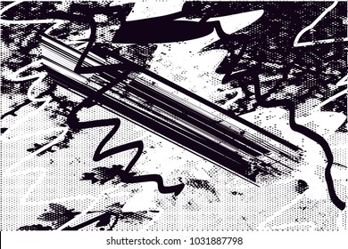 Distressed background in black and white texture with  dark spots, scratches and lines. Abstract vector illustration