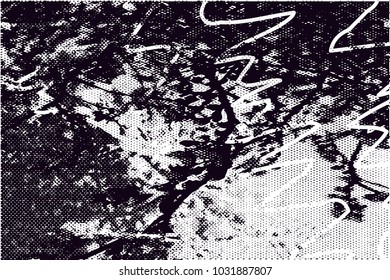 Distressed background in black and white texture with  dark spots, scratches and lines. Abstract vector illustration