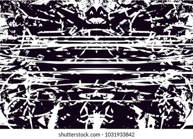Distressed background in black and white texture with  dark spots, scratches and lines. Abstract vector illustration