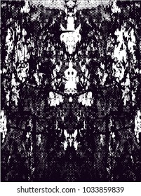 Distressed background in black and white texture with  blossom, dark spots, scratches and lines. Floral vector illustration