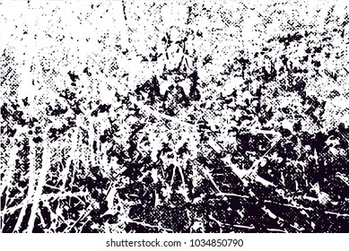 Distressed background in black and white texture with  blossom, dark spots, scratches and lines. Floral vector illustration