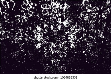 Distressed background in black and white texture with  blossom, dark spots, scratches and lines. Floral vector illustration