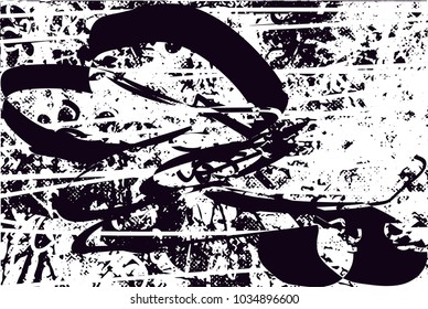 Distressed background in black and white texture with  dark spots, scratches and lines. Abstract vector illustration