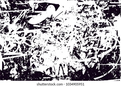 Distressed background in black and white texture with  dark spots, scratches and lines. Abstract vector illustration