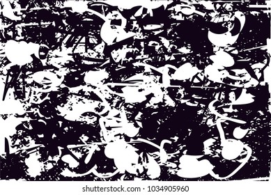 Distressed background in black and white texture with  dark spots, scratches and lines. Abstract vector illustration