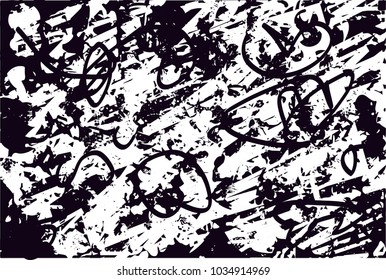 Distressed background in black and white texture with  dark spots, scratches and lines. Abstract vector illustration
