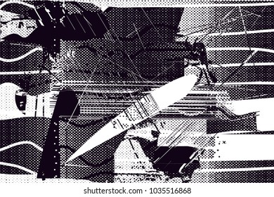 Distressed background in black and white texture with  dark spots, scratches and lines. Abstract vector illustration