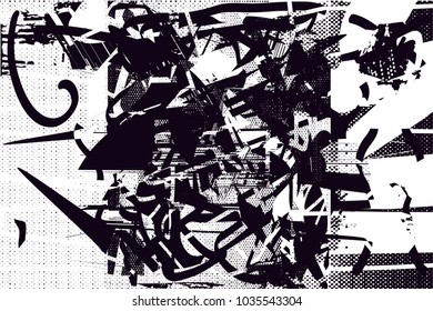 Distressed background in black and white texture with  dark spots, scratches and lines. Abstract vector illustration
