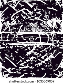 Distressed background in black and white texture with  dark spots, scratches and lines. Abstract vector illustration