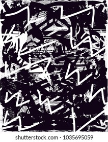 Distressed background in black and white texture with  dark spots, scratches and lines. Abstract vector illustration