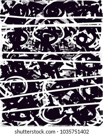 Distressed background in black and white texture with  dark spots, scratches and lines. Abstract vector illustration