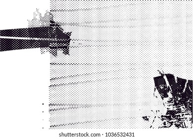 Distressed background in black and white texture with  dark spots, scratches and lines. Abstract vector illustration
