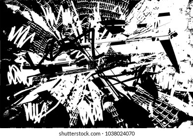 Distressed background in black and white texture with  dark spots, scratches and lines. Abstract vector illustration
