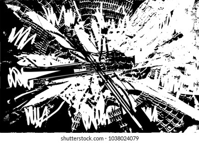 Distressed background in black and white texture with  dark spots, scratches and lines. Abstract vector illustration
