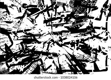 Distressed background in black and white texture with  dark spots, scratches and lines. Abstract vector illustration
