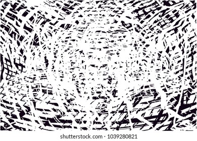 Distressed background in black and white texture with  dark spots, scratches and lines. Abstract vector illustration
